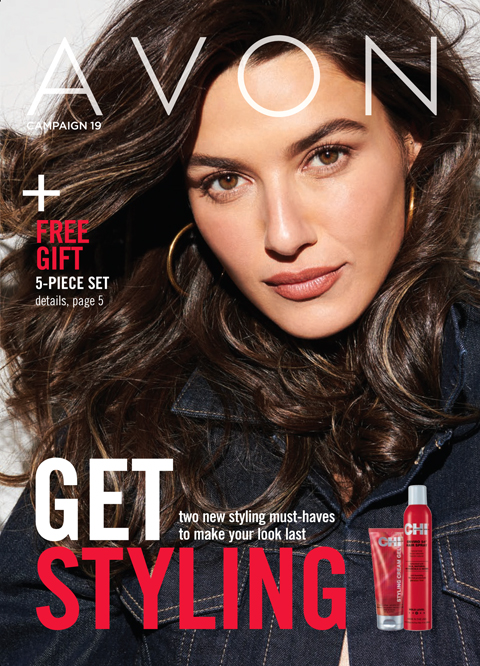 Currently Shopping Avon USA Campaign 19 Avon Book: GET STYLING – two new hair styling must-haves to make your look last + FREE GIFT 5-PIECE SET